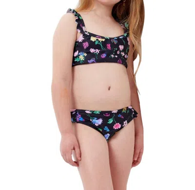 Gottex Kids' Girls Ruffle Bralette Bikini Top With Matching Bikini Bottom In Gtk Daisies In Black