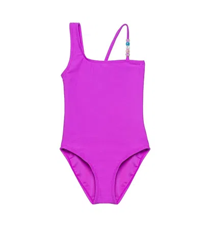 Gottex Kids Sun Beading Asymmetrical Beaded One Piece In Purple