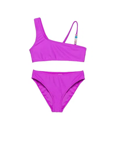 Gottex Kids Sun Beading Asymmetrical Beaded Swim Set In Purple