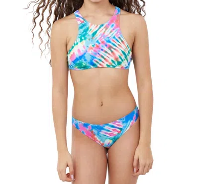 Gottex Kids' Girls Tie Dye High Neck Bikini Top With Matching Bikini Bottom In Purple Tie Dye In Multi