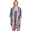 Gottex Golden Chic Flutter Sleeve Robe With Tie In Black Cream