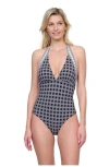 Gottex Golden Chic V-neck Halter One Piece In Black Cream