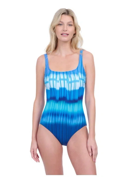 Gottex Golden Hour Square Neck One Piece Swimsuit In Blue
