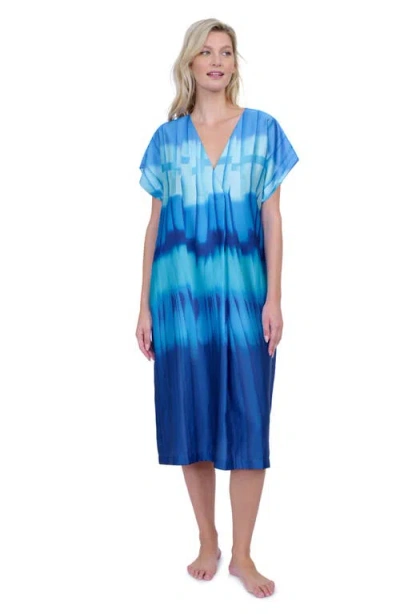 Gottex Golden Hour V-neck Ombre Dress Long Tunic Coverup In Blue