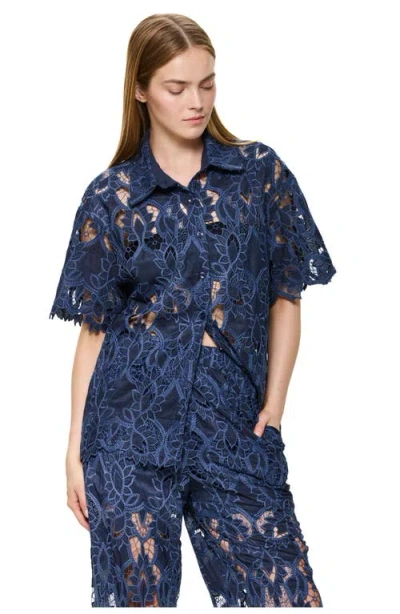 Gottex Guipure Lace Short Sleeve Button Down Shirt Cover-up In Animal Print
