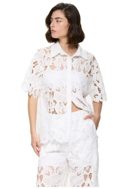 Gottex Guipure Lace Short Sleeve Button Down Shirt Cover-up In White