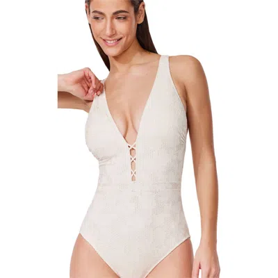 Gottex Jolene Textured Deep V Neck One Piece In White