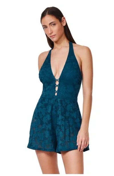 Gottex Jolene Textured Romper Swimdress In Green