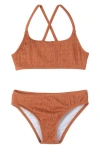 Gottex Kids Beach Day Textured Criss Cross Strap Swim Set In Brown