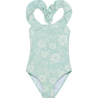 Gottex Kids California Dreams Textured Square Neck Ruffle One Piece In Green