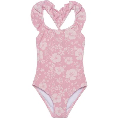 Gottex Kids California Dreams Textured Square Neck Ruffle One Piece In Pink
