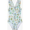 Gottex Kids Capri Vibes Square Neck Ruffle One Piece In Blue