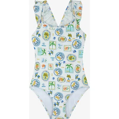 Gottex Kids Capri Vibes Square Neck Ruffle One Piece In Blue