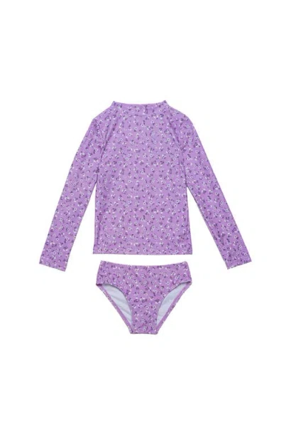Gottex Kids Ditsy Floral Long Sleeve Rash Guard Set In Purple