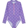 Gottex Kids Dot Dot Dot Long Sleeve Zip Front One Piece In Purple