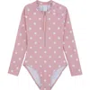 Gottex Kids Dot Dot Dot Long Sleeve Zip Front One Piece In Pink
