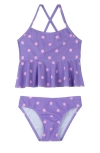 Gottex Kids Dot Dot Dot Scoop Neck Ruffle Swim Set In Purple