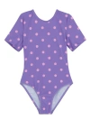 Gottex Kids Dot Dot Dot Short Sleeve Open Tie Back One Piece In Purple