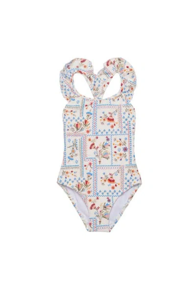 Gottex Kids Floral Soul Textured Square Neck Ruffle One Piece In Multi
