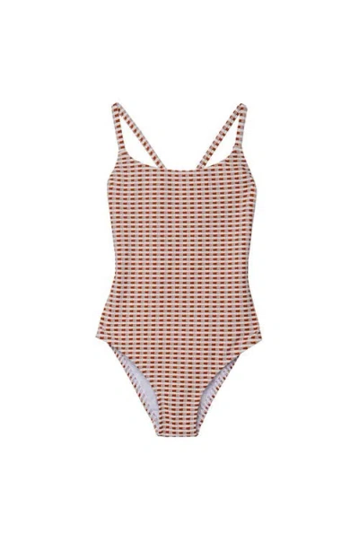Gottex Kids Forever Gingham Textured Criss Cross Back Adjustable One Piece In Brown