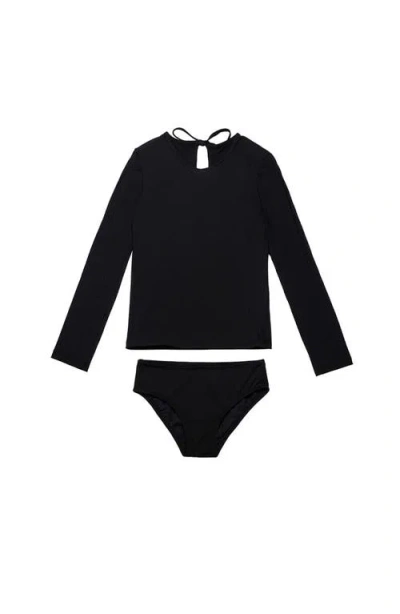 Gottex Kids Freya Rib Long Sleeve Rash Guard Set In Black