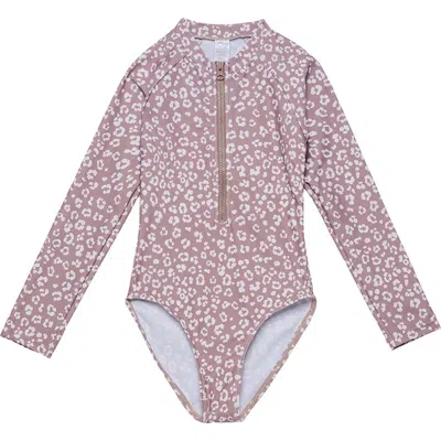 Gottex Kids Leopard Love Long Sleeve Zip Front One Piece In Pink