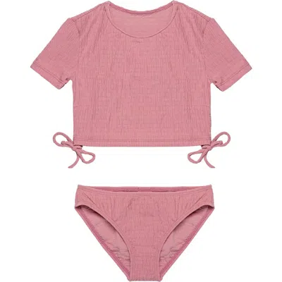 Gottex Kids Neapolitan Textured Short Sleeve Side Tie Swim Set In Pink