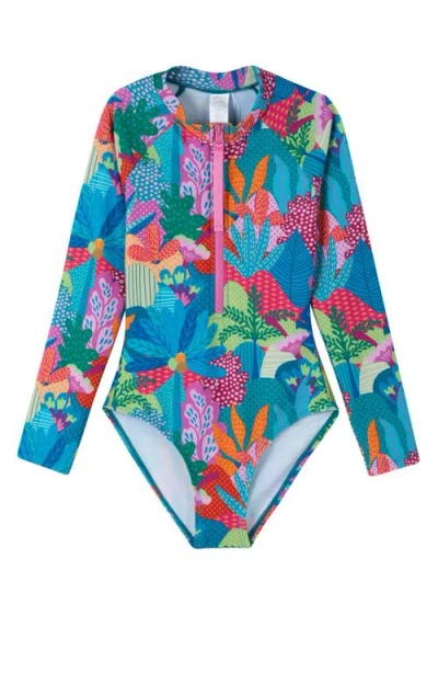 Gottex Kids Ocean Blooms Long Sleeve Zip Front One Piece