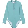 Gottex Kids Palm Party Textured Long Sleeve Zip Front One Piece