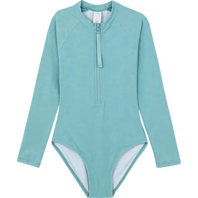 Gottex Kids Palm Party Textured Long Sleeve Zip Front One Piece