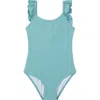 Gottex Kids Palm Party Textured Square Neck Ruffle One Piece