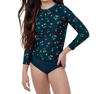 Gottex Kids Rash Guard Top With Matching Bikini Bottom In Gtk Cherries In Green