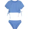 Gottex Kids Summer Rib Short Sleeve Side Tie Swim Set In Blue