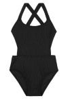 Gottex Kids Summer Rib Textured Cut Out Cross Strap One Piece In Black