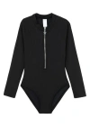 Gottex Kids Summer Rib Textured Long Sleeve Zip Front One Piece
