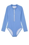 Gottex Kids Summer Rib Textured Long Sleeve Zip Front One Piece