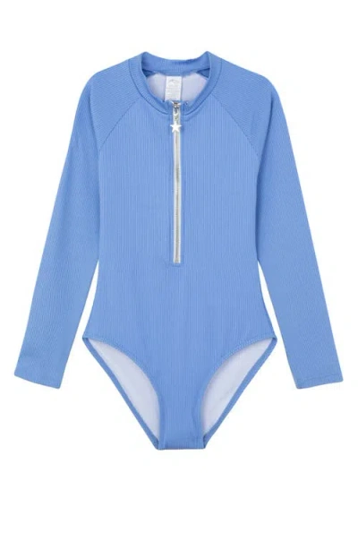 Gottex Kids Summer Rib Textured Long Sleeve Zip Front One Piece