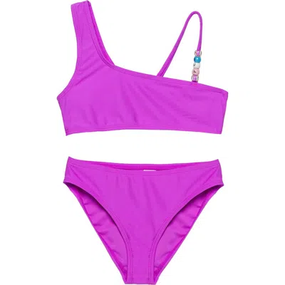 Gottex Kids Sun Beading Asymmetrical Beaded Swim Set In Purple