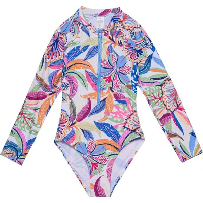 Gottex Kids Tropic Fun Long Sleeve Zip Front One Piece In Multi