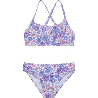 Gottex Kids Vintage Flower Criss Cross Strap Swim Set In Purple
