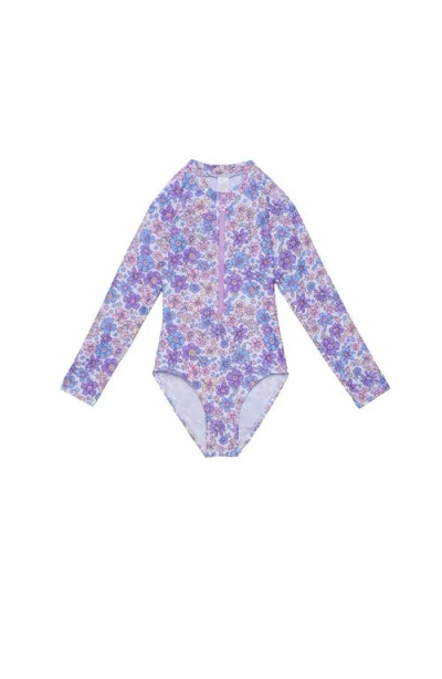Gottex Kids Vintage Flower Long Sleeve Zip Front One Piece In Multi