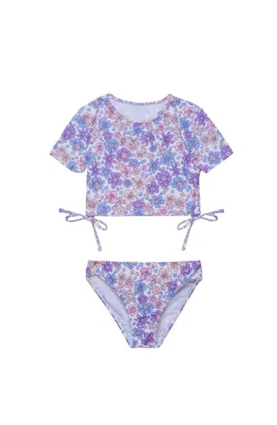 Gottex Kids Vintage Flower Short Sleeve Side Tie Swim Set In Multi