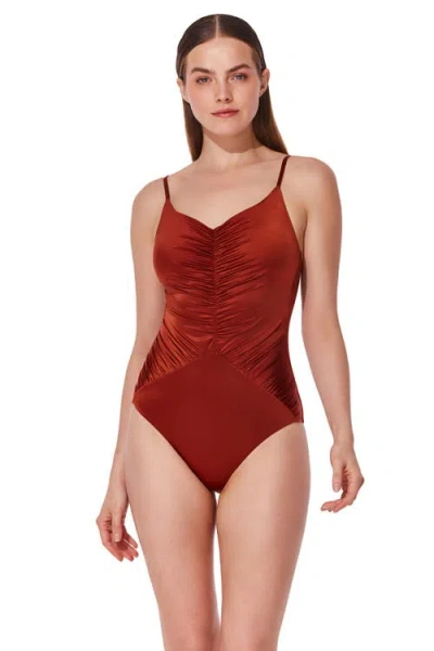 Gottex Mademoiselle V Neck Ruched One Piece In Brown