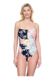 Gottex Memories Of Capri Round Neck One Piece With Gold Chain Straps In Black Multi