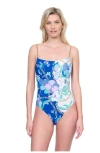 Gottex Memories Of Capri Round Neck One Piece With Gold Chain Straps In Blue Multi