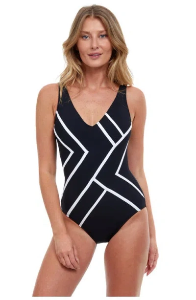 Gottex Mirage V-neck One Piece Swimsuit In Black White
