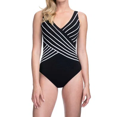 GOTTEX MOCK SURPLICE ONE PIECE SWIMSUIT IN GOT EMBRACE BLACK