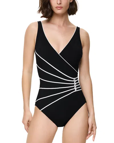 Gottex Modern Luxe Surplice One Piece Swimsuit In Black