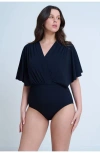 Gottex Modest Modest Sleeved Surplice Blouson One Piece In Black