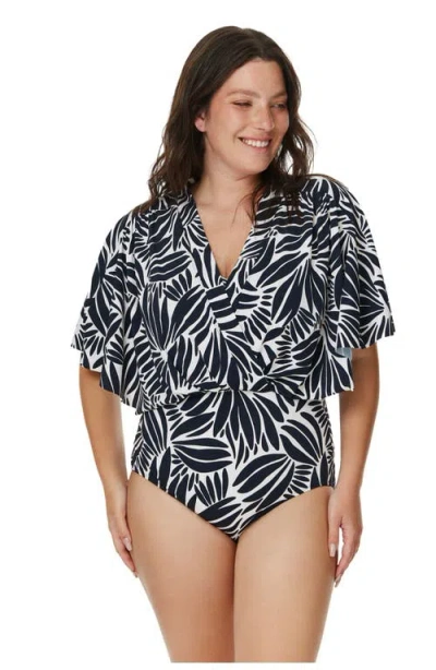 Gottex Modest Modest Sleeved Surplice Blouson One Piece In Multi